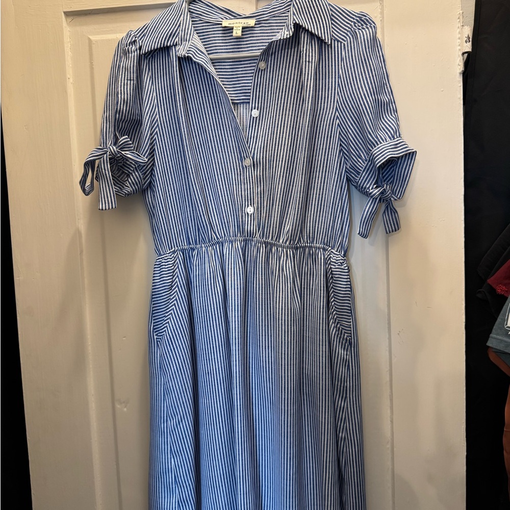 Monteau Navy and White Striped Blouse